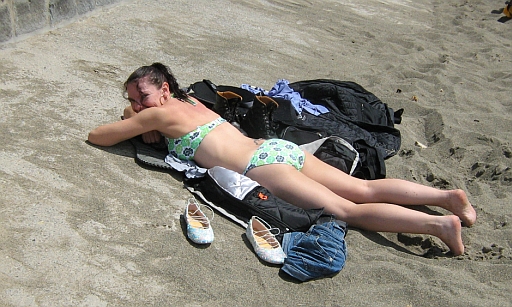 The gf sunning herself on aberdaron beach